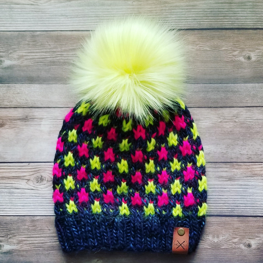 The RENZO Beanie | Colorwork Beanie | Merino Wool | Peruvian Highland Wool | Prussia Blue/Neon Yellow/Neon Pink