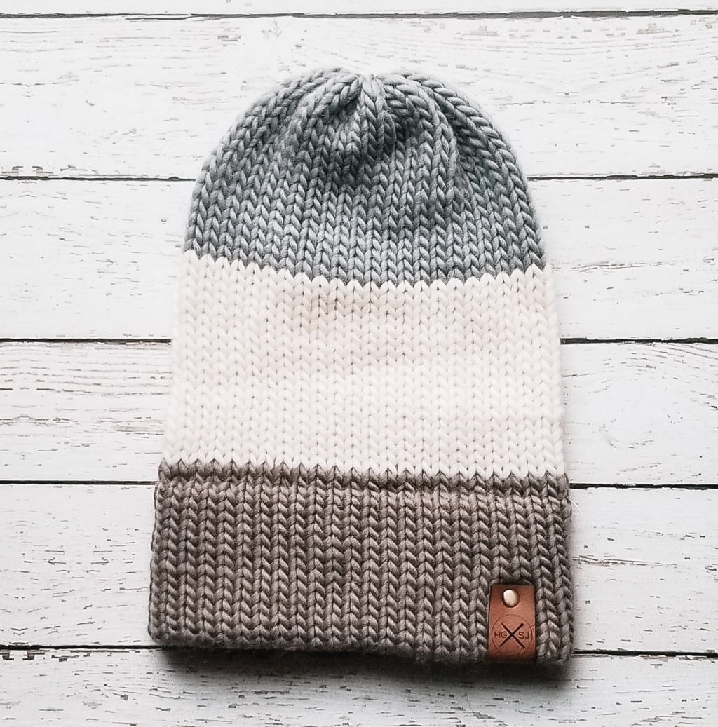 Double Brim Beanie | Peruvian Highland Wool | Taupe/Natural/Grey