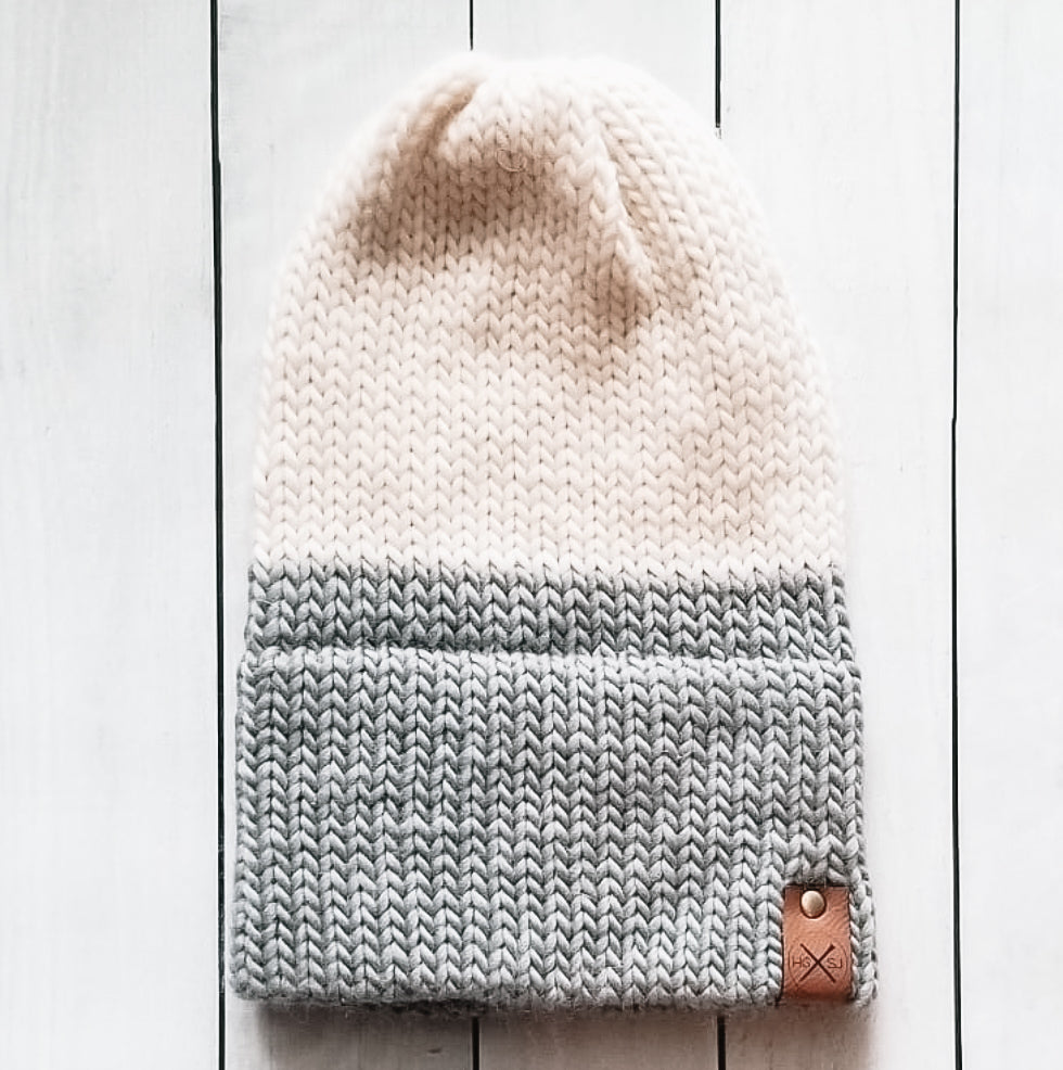 Double Brim Beanie | Peruvian Highland Wool | Grey/Natural