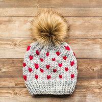 Mommy + Me Beanie Set | Little Hearts Fair Isle | Merino Wool | Fucsia