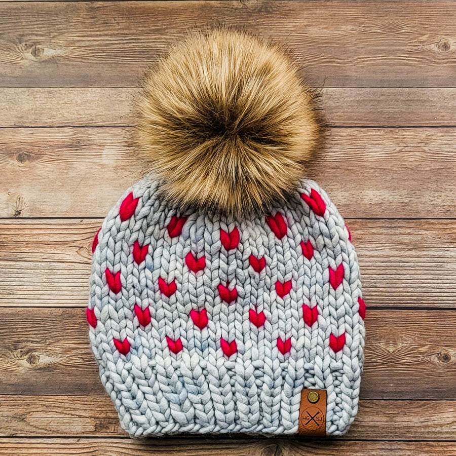 Mommy + Me Beanie Set | Little Hearts Fair Isle | Merino Wool | Fucsia