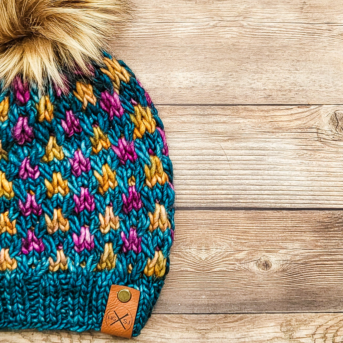 The RENZO Beanie | Colorwork Beanie | Merino Wool | Teal Feather/Borraja/Tabacos