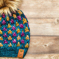 The RENZO Beanie | Colorwork Beanie | Merino Wool | Teal Feather/Borraja/Tabacos