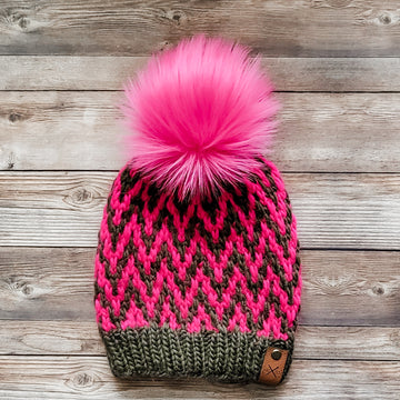 Fine Your Way Beanie | Peruvian Highland Wool | Olive/Neon Pink