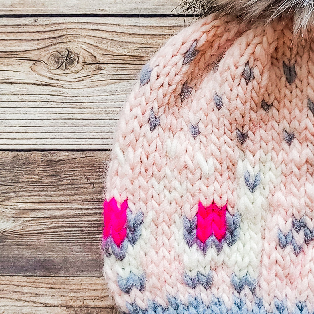 Llama Love Beanie | Peruvian Highland Wool | Grey/Millenial Pink/Natural/Hot Pink