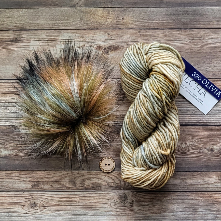 Yarn + Pom Kit | Malabrigo Mecha | Olivia (330) + Olive Branch