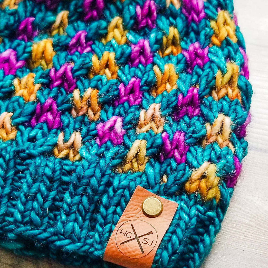 The RENZO Beanie | Colorwork Beanie | Merino Wool | Teal Feather/Borraja/Tabacos