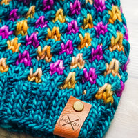 The RENZO Beanie | Colorwork Beanie | Merino Wool | Teal Feather/Borraja/Tabacos